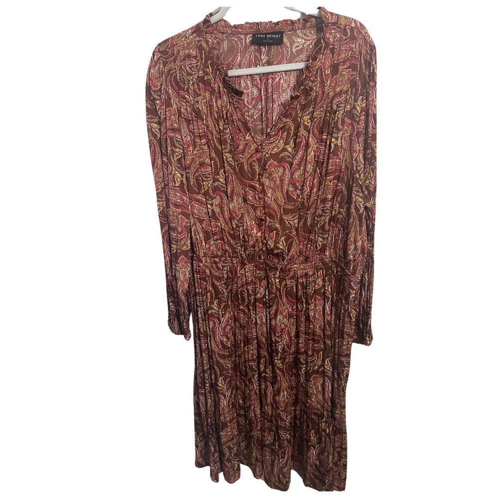 Lane Bryant Brown and Orange Ruffled Long Sleeve Sundress